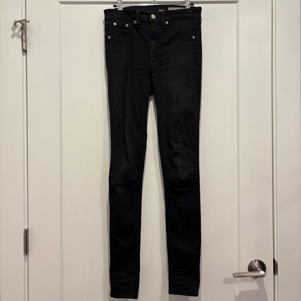 Rag & Bone High Rise Skinny Jeans Black Denim Size 27
